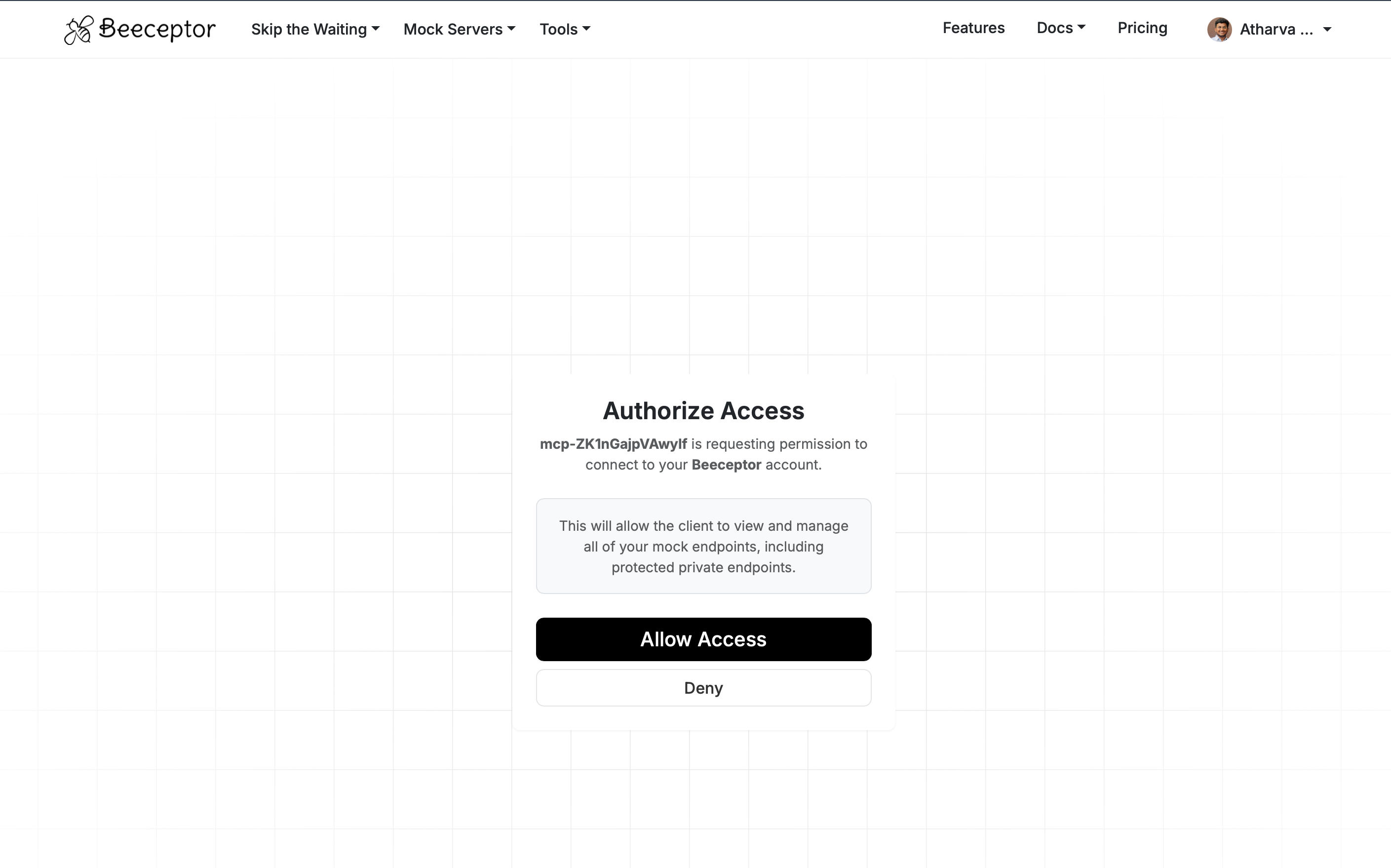 Beeceptor MCP OAuth consent — Authorize Access
