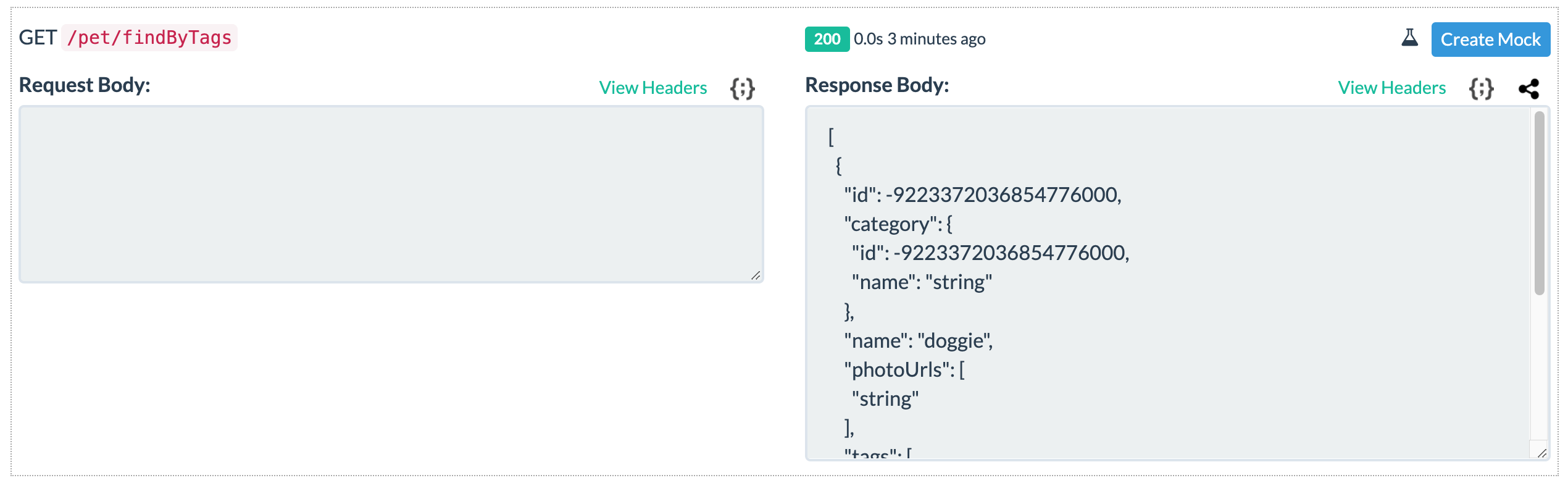 Beeceptor response for FindByTags