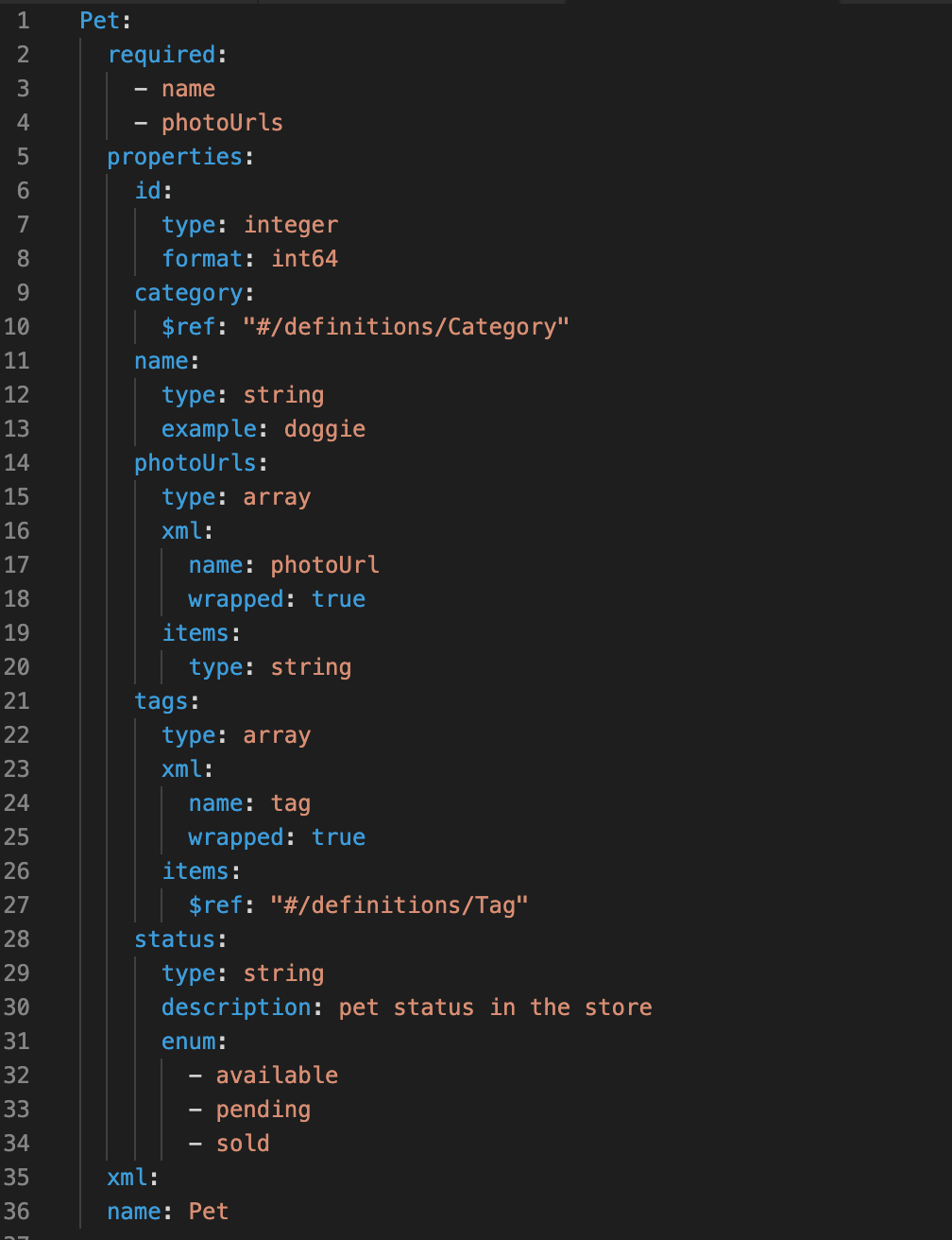 Pet schema definition