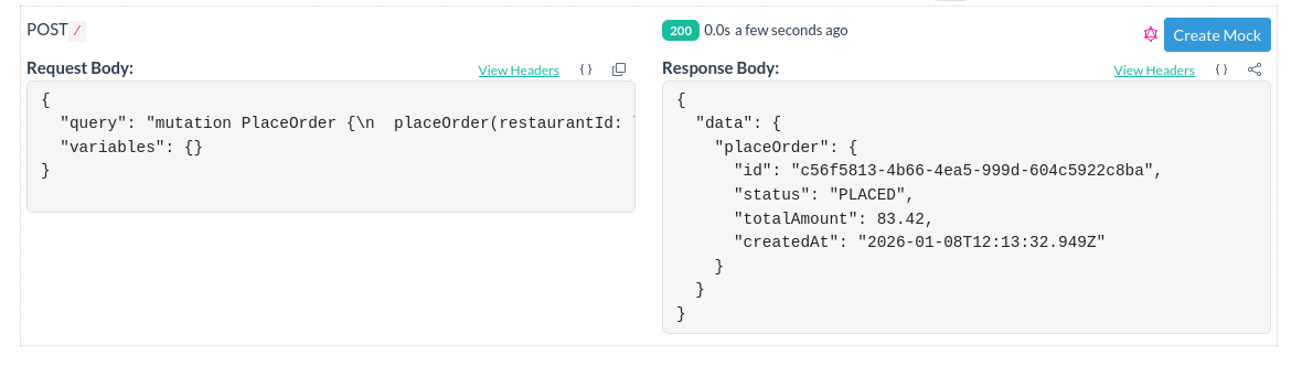 Place Order Mutation in Beeceptor