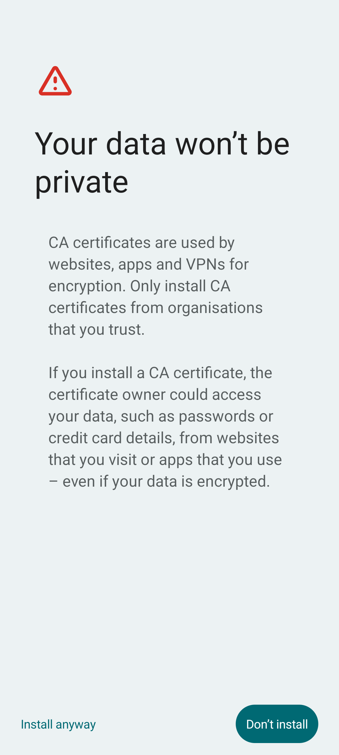 Android Certificate Warning