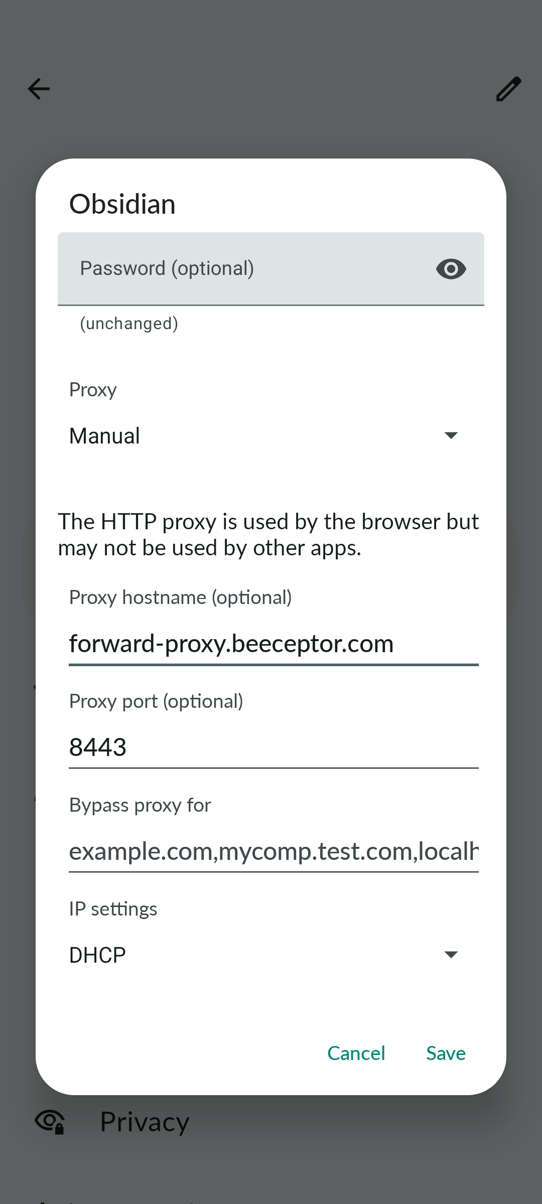 Android Wi-Fi Proxy Configuration